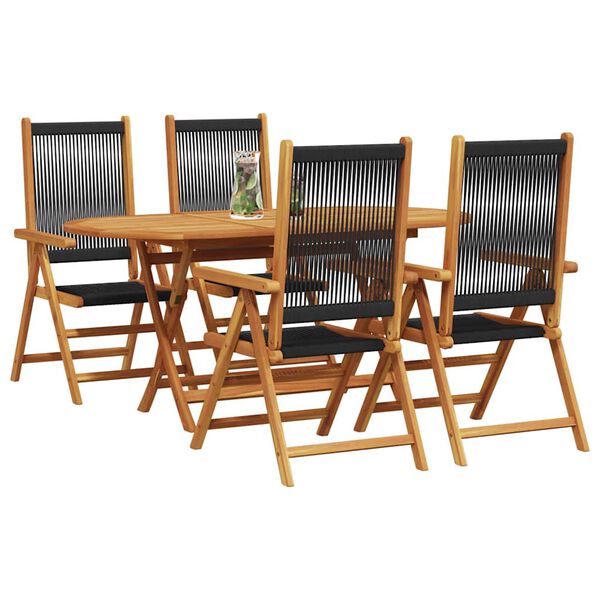 vidaXL Hage Spisegruppe 5 pcs Svart Solid akasietre og poly rattan