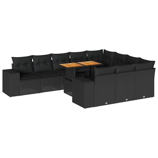 vidaXL Hagesofaer med puter 10 deler svart polyrotting akasie