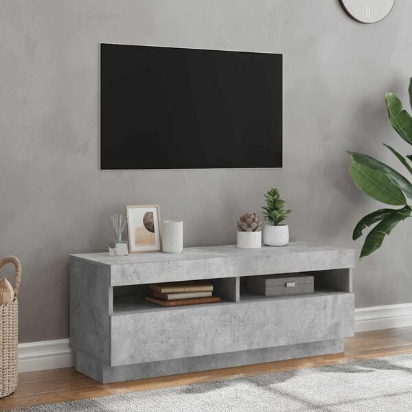 vidaXL TV-benk med LED-lys betonggrå 100x35x40 cm