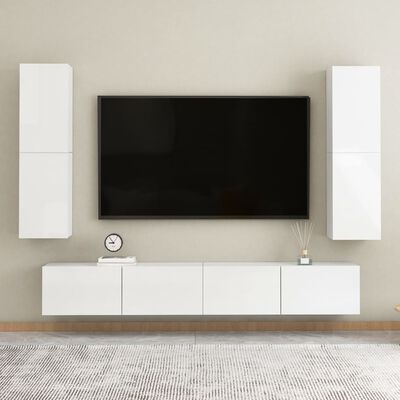 vidaXL TV-benker 2 stk høyglans hvit 30,5x30x110 cm sponplate