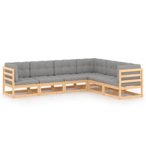 vidaXL Hagesofagruppe med puter 6 deler heltre furu