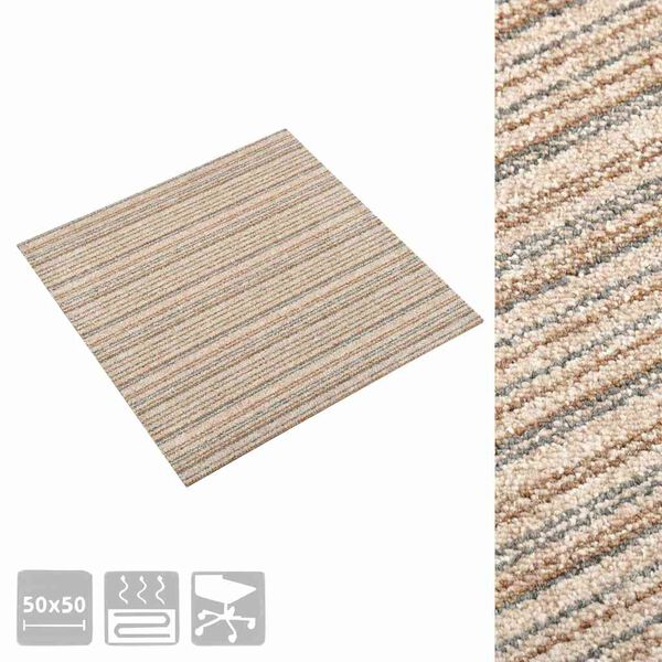 vidaXL Teppefliser gulv 20 stk 5 m&sup2; 50x50 cm stripet beige