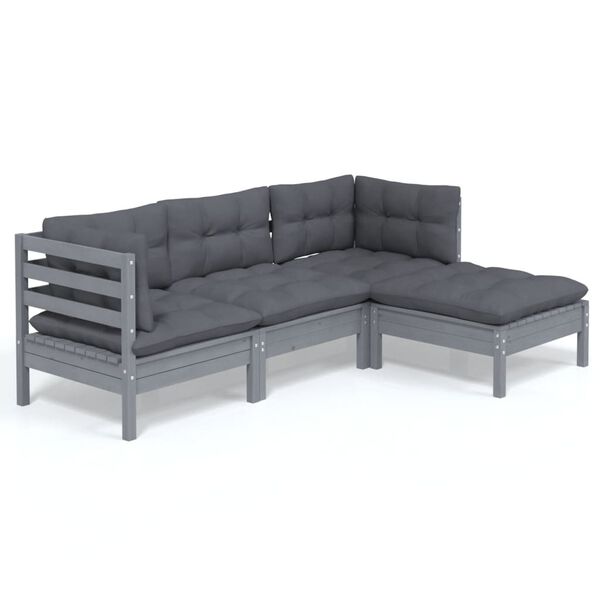 vidaXL Hagesofagruppe med puter gr&aring; 4 deler furu