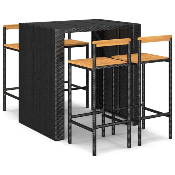 vidaXL Hagebarsett 5 deler svart polyrotting og heltre akasie