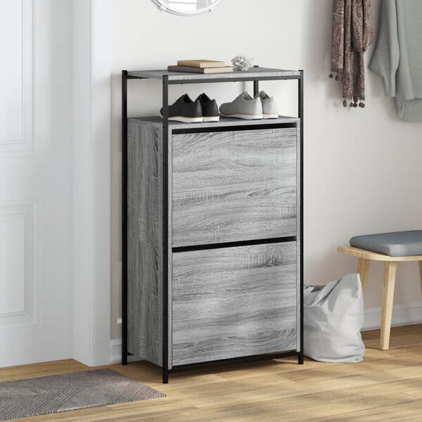 vidaXL Skoskap grå sonoma 60x34x112 cm konstruert tre