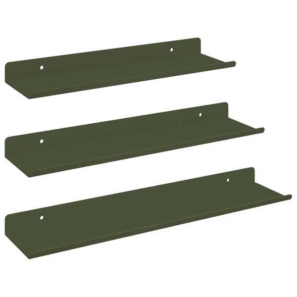vidaXL Flytende hylle 3 pcs Olivengr&oslash;nn 40 x 9 x 2,5 cm St&aring;l