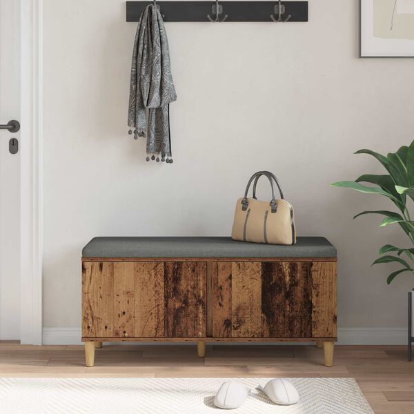 vidaXL Gangbenk med pute med lagring Gammelt tre 100 x 38 x 46 cm