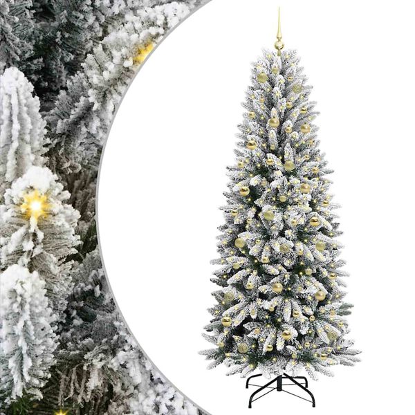 vidaXL Kunstig juletre med 300 LED Hvit 210 cm PVC, plast, st&aring;l og PE