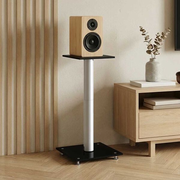 vidaXL H&oslash;yttalerstativ 2 stk svart og s&oslash;lv herdet glass 1 s&oslash;yledesign