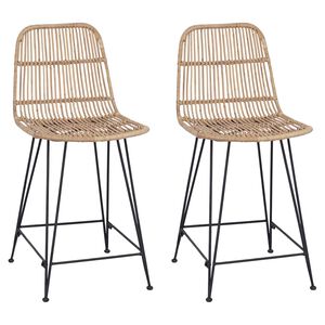 vidaXL Barstol 2 stk. Naturlig 44 x 54 x 96 cm Rattan og St&aring;l