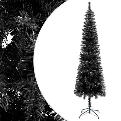 vidaXL Forhåndsbelyst slankt juletre med kulesett svart 180 cm