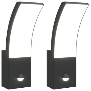 vidaXL Veggmonterte LED-utelamper sensor 2 stk svart st&oslash;pt aluminium