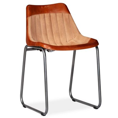 vidaXL Spisestoler 4 stk brun og beige ekte lær og lerret