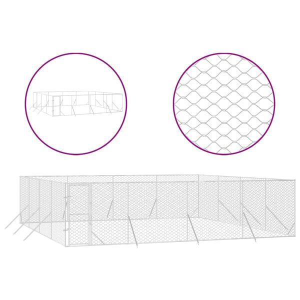 vidaXL Utendørs hundekennel sølv 8x8x2 m galvanisert stål