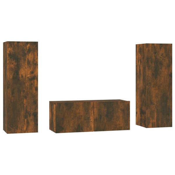 vidaXL TV-skapsett 3 deler r&oslash;kt eik konstruert tre