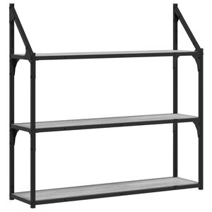 vidaXL Vegghylle 3 etasjer gr&aring; sonoma 80x21x78,5 cm konstruert tre