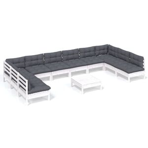 vidaXL Hagesofagruppe med puter 11 deler hvit heltre furu