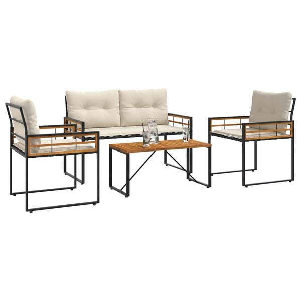 vidaXL Utem&oslash;belsett 4 pcs Krem Massiv akasietre og pulverlakkert st&aring;l