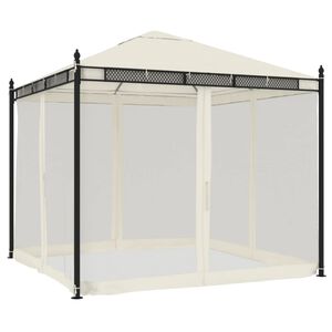 vidaXL Paviljong med nettingvegger kremhvit 2,93x2,93 m st&aring;l