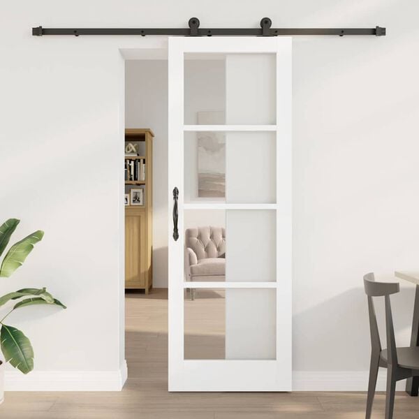 vidaXL Skyved&oslash;r ORKDAL Hvit 73,5 x 211 cm Massivt furutre og glass