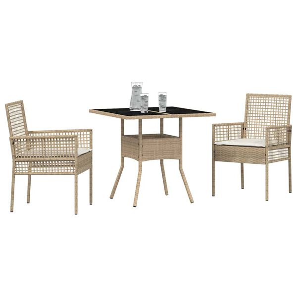 vidaXL Hage Spisegruppe 3 pcs Beige Poly rattan