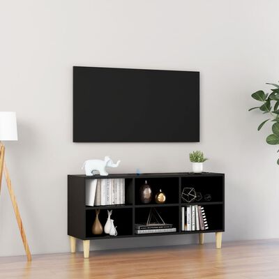 vidaXL TV-benk med ben i heltre svart 103,5x30x50 cm