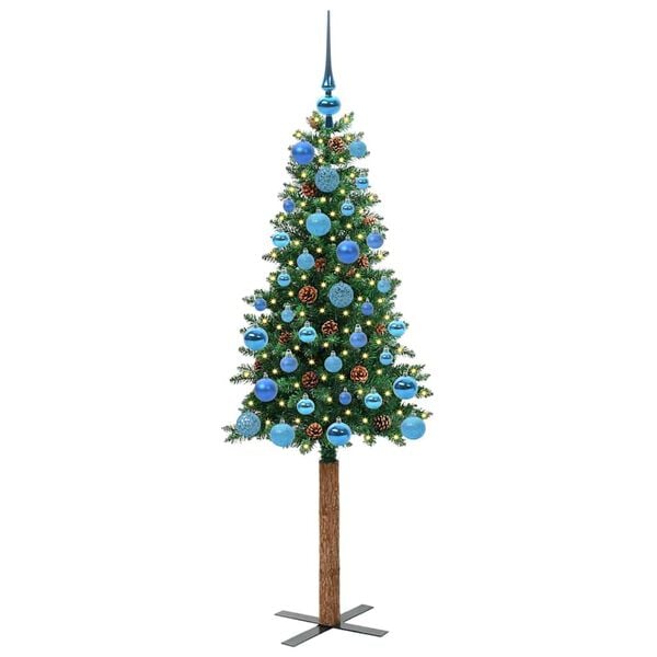vidaXL Slim juletre med 150 LED gr&oslash;nn 150 cm PVC og Massivt Furu tre
