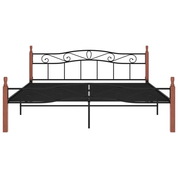 vidaXL Sengeramme svart metall og heltre eik 200x200 cm