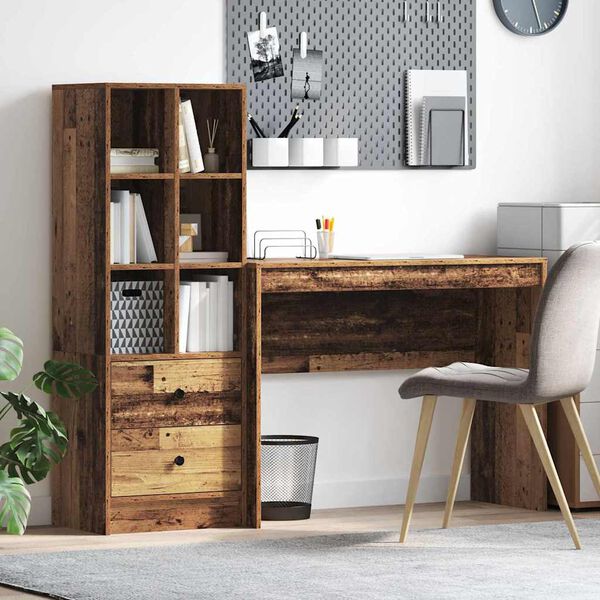 vidaXL Skrivebord med skuff 2 pcs Gammelt tre