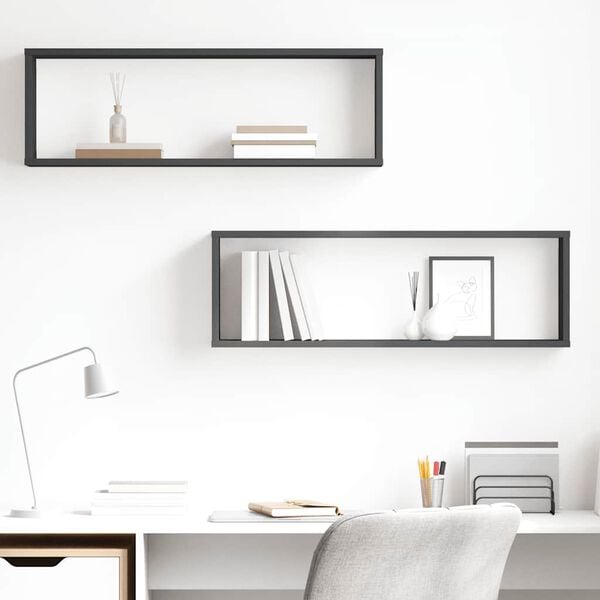 vidaXL Vegghyller kubeformet 2 stk gr&aring; 80x15x26,5 cm konstruert tre