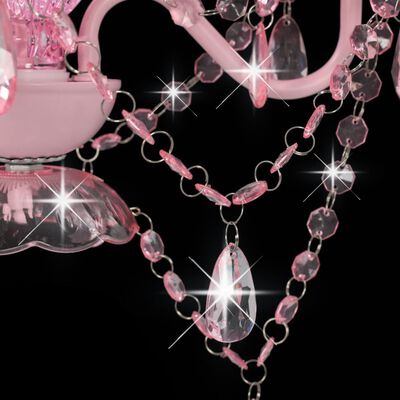 vidaXL Lysekrone med perler rosa rund 3 x E14