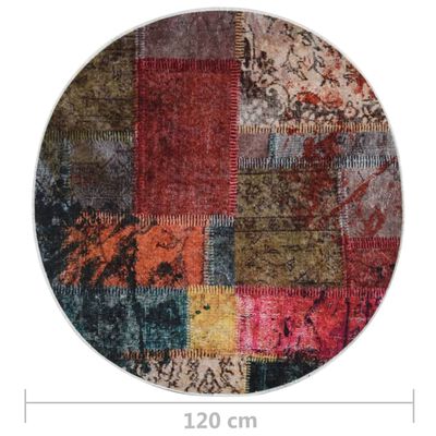 vidaXL Vaskbart teppe med lappemønster φ120 flerfarget sklisikker