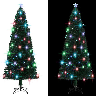 vidaXL Forhåndsbelyst juletre med stativ 240 cm fiberoptikk