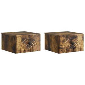 vidaXL Vegghengt Nattbord med skuff 2 pcs R&oslash;kt Eik 33 x 34,5 x 20 cm