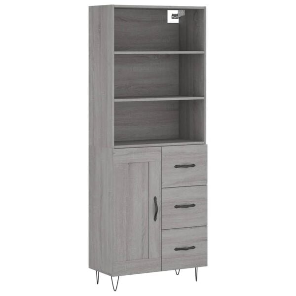 vidaXL Highboard gr&aring; sonoma 69,5x34x180 cm konstruert tre