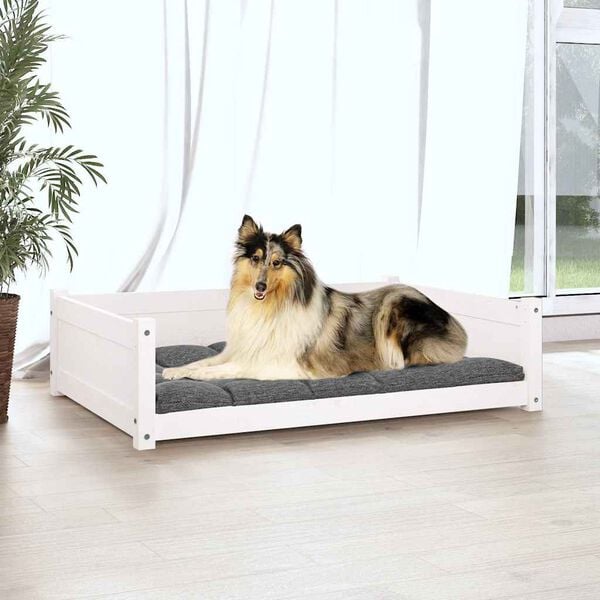 vidaXL Hundeseng hvit 95,5x65,5x28 cm heltre furu