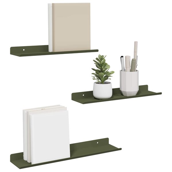 vidaXL Flytende hylle 3 pcs Olivengr&oslash;nn 40 x 9 x 2,5 cm St&aring;l