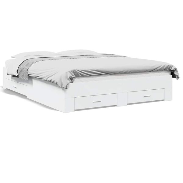 vidaXL Sengeramme h&oslash;yglans hvit 150x200 cm konstruert tre