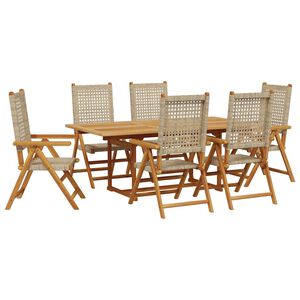 vidaXL Hagespisegruppe 7 deler beige polyrotting og heltre