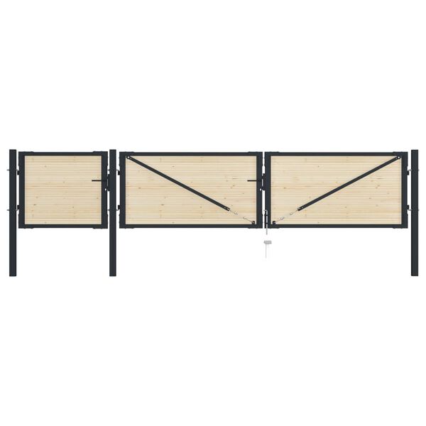 vidaXL Gjerdeport st&aring;l og grantre 413x75 cm