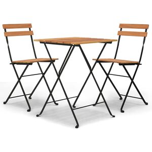 vidaXL Sammenleggbart bistrosett 3 deler heltre teak og st&aring;l