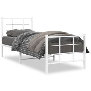 vidaXL Sengeramme i metall med hode- og fotgavl hvit 75x190 cm