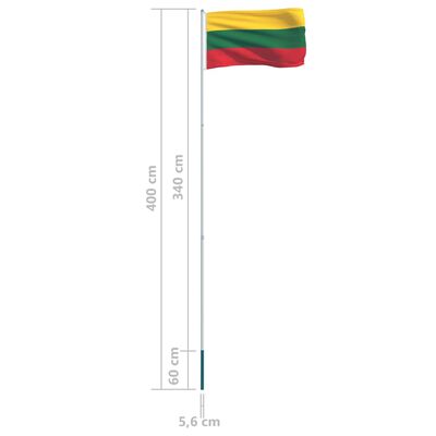 vidaXL Litauisk flagg og stang aluminium 4 m