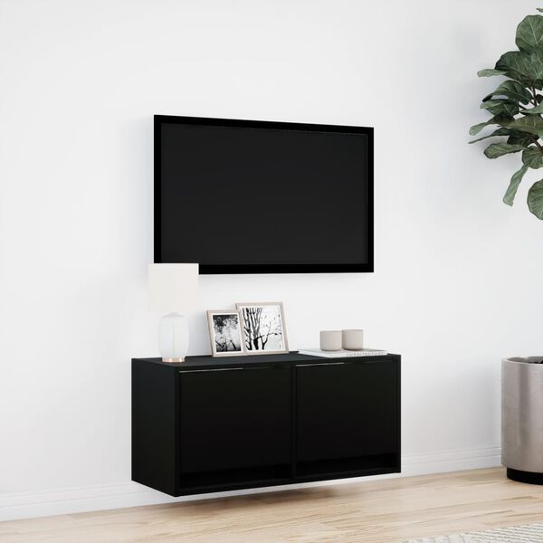 vidaXL Vegghengt TV-benk med LED svart 80x31x35 cm