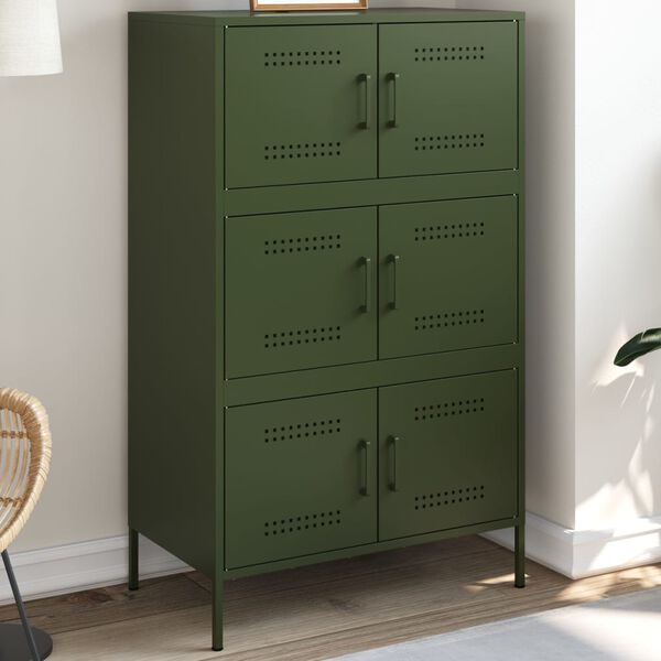 vidaXL Highboard olivengr&oslash;nn 68x39x113 cm st&aring;l