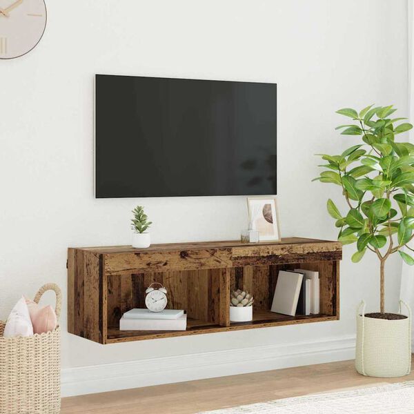 vidaXL TV-benksett med LED Gamle tre 100 x 30 x 30 cm Konstruert tre