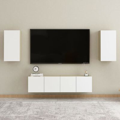 vidaXL TV-benk hvit og sonoma eik 30,5x30x60 cm sponplate