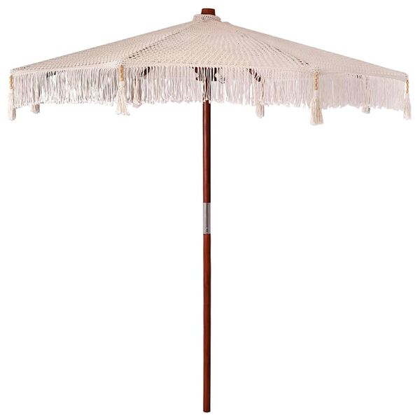 vidaXL Makrame Parasol Krem 252.5 x 252.5 x 260 cm Bomull og teaktre