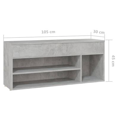 vidaXL Skobenk betonggrå 105x30x45 cm sponplater
