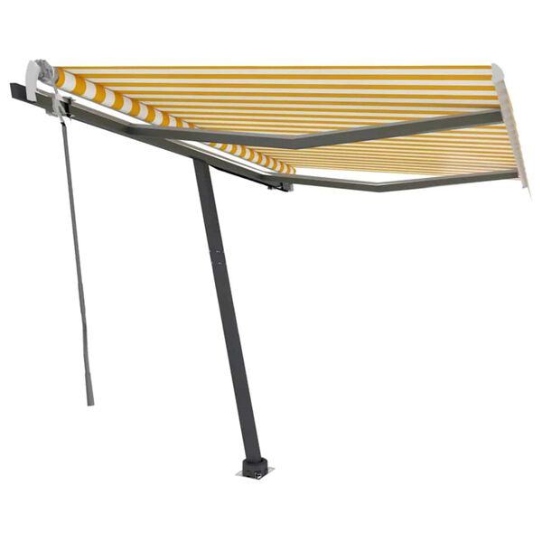 vidaXL Manuell uttrekkbar markise med LED 300x250 cm gul og hvit